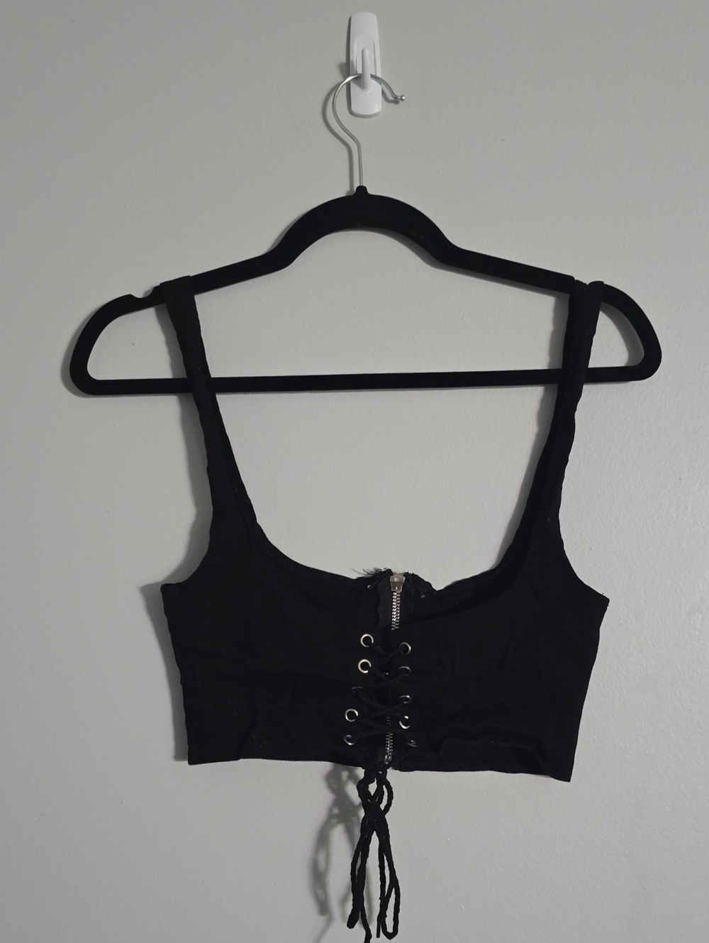 Black Lace-Up Crop Tank Top - Women's